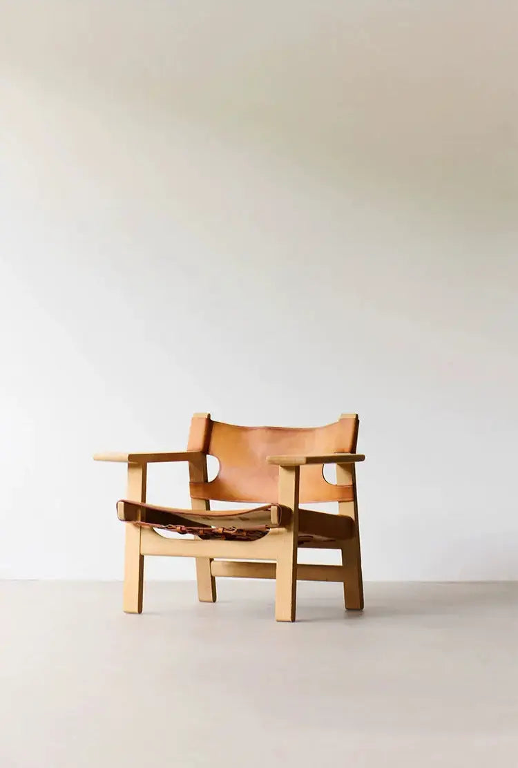 Basha Genuine Leather Cherry Wood Spanish Chair