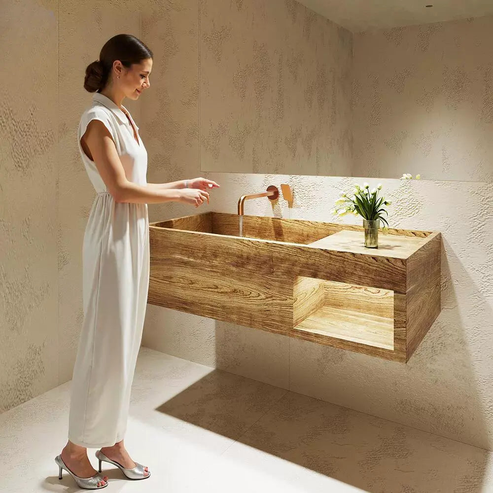 Rohan White Wall-Mounted Marble Basin