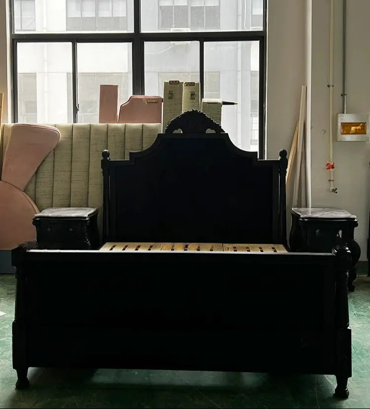 Lilou  Vintage Fabric Carved Bed Custom Design