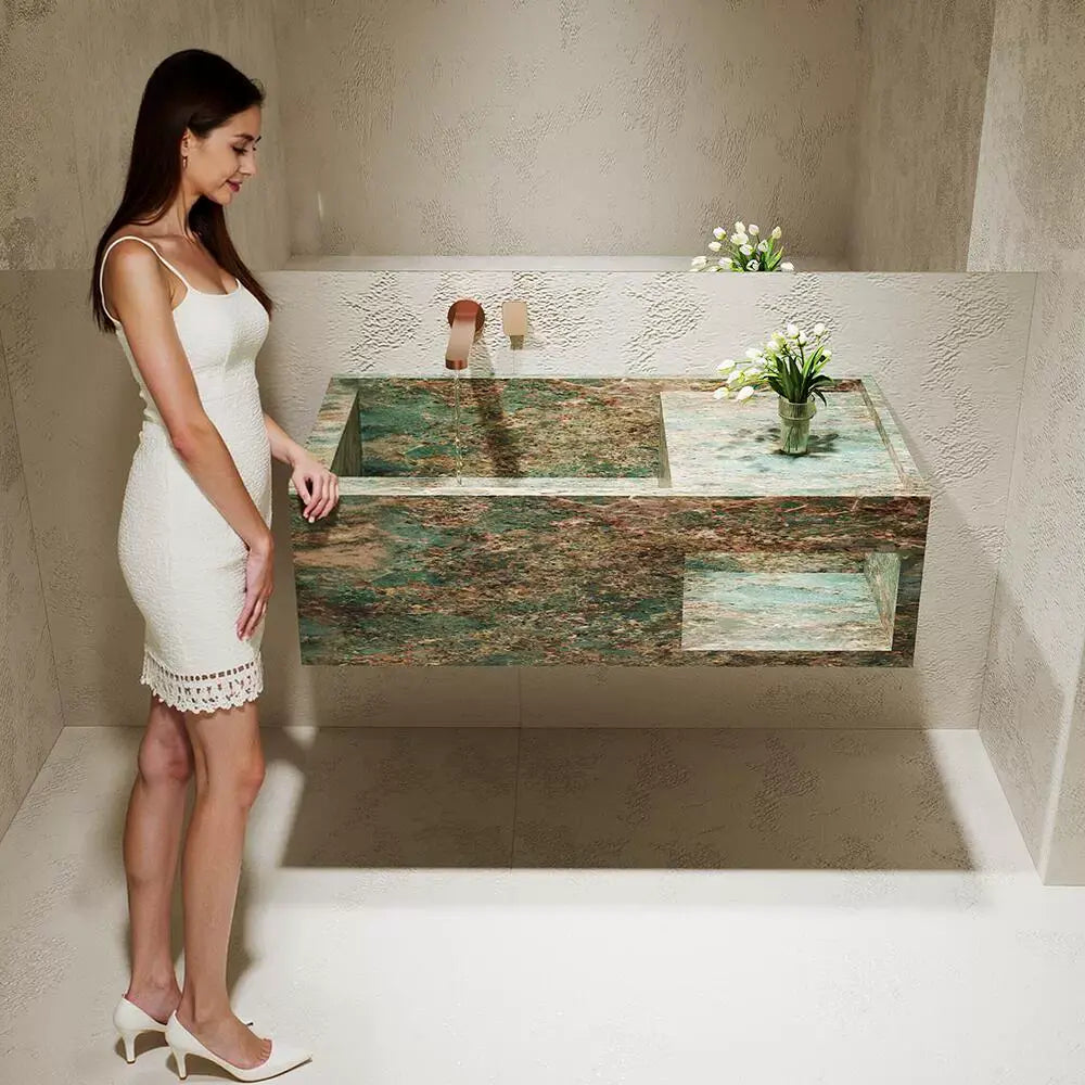Rohan White Wall-Mounted Marble Basin