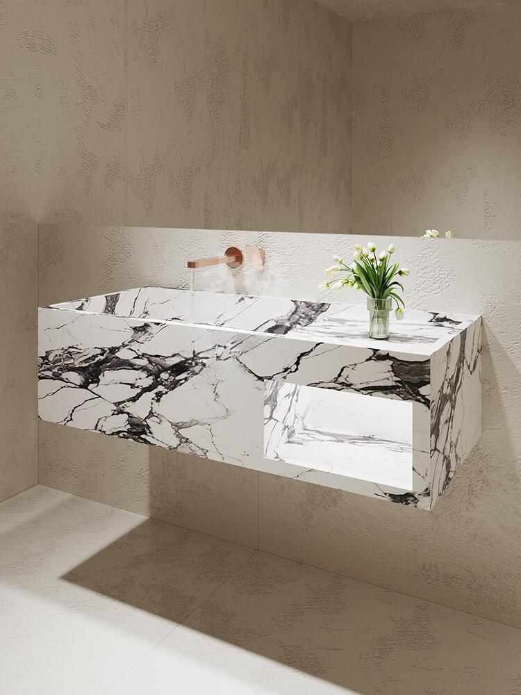 Rohan White Wall-Mounted Marble Basin