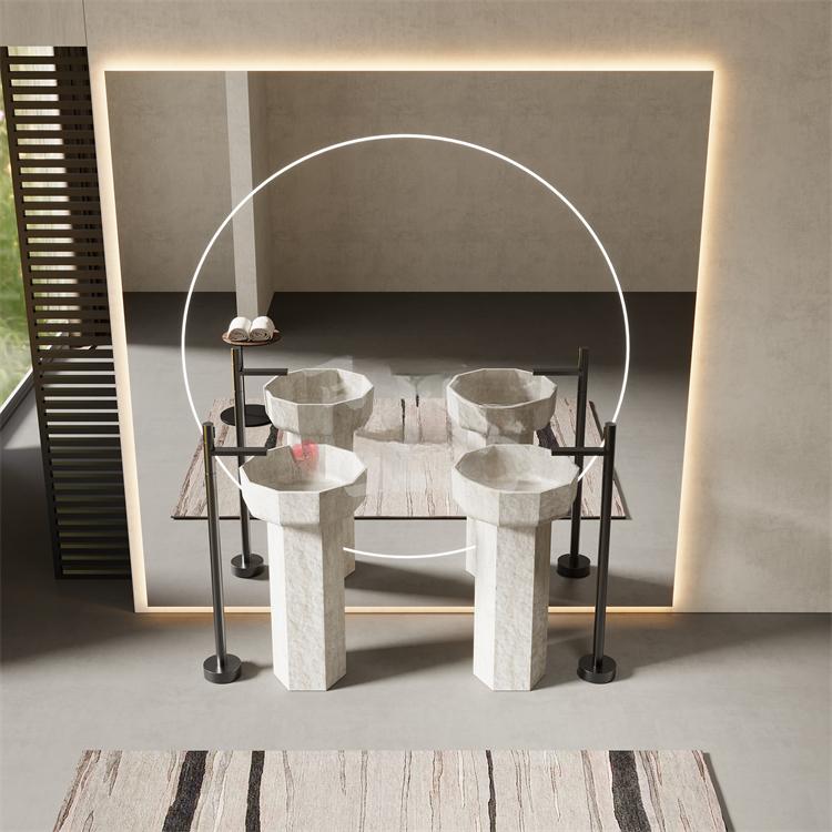 Soren Yellow Travertine Pedestal Basin