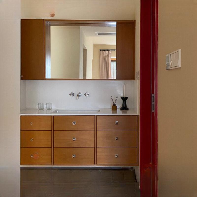 Theodore Cherry Wood Bathroom Cabinet with Ceramic Basin