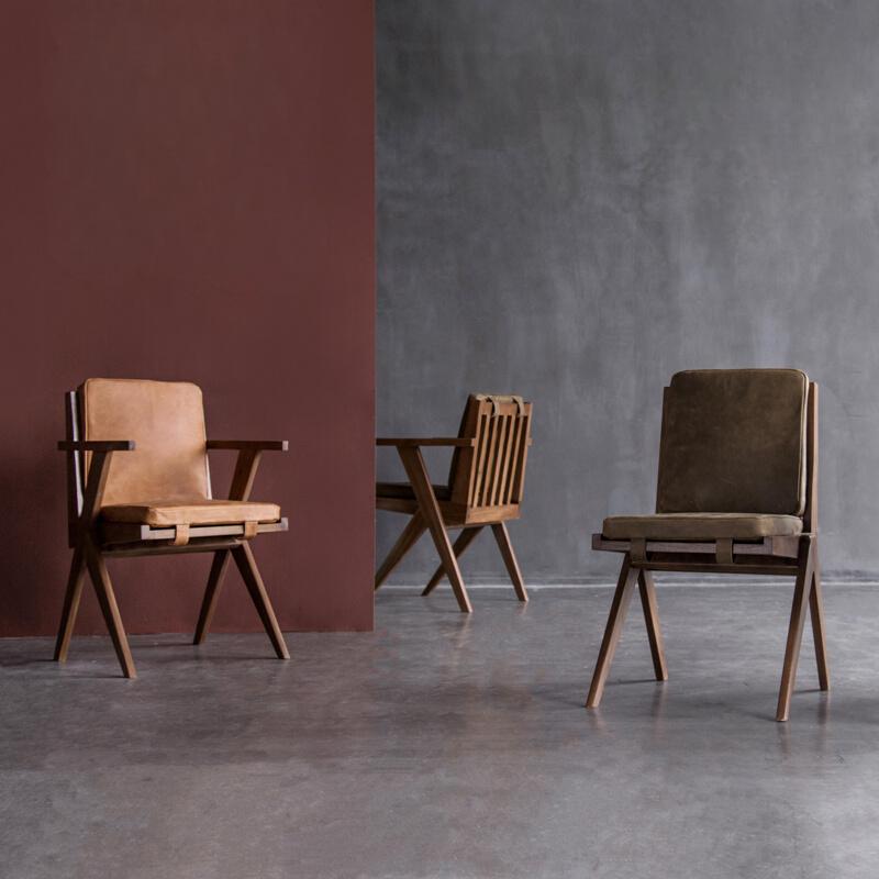 Alaric Solid Wood Leather Dining Single Chair