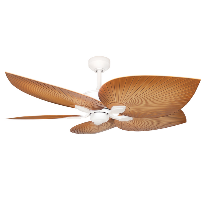 White/Brown 5 Blade Tropical AC Ceiling Fan & Wall Control