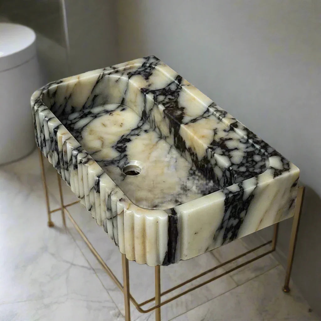 Antonio Viola Marble Sink, Custom Hand-Carved Wall Mount