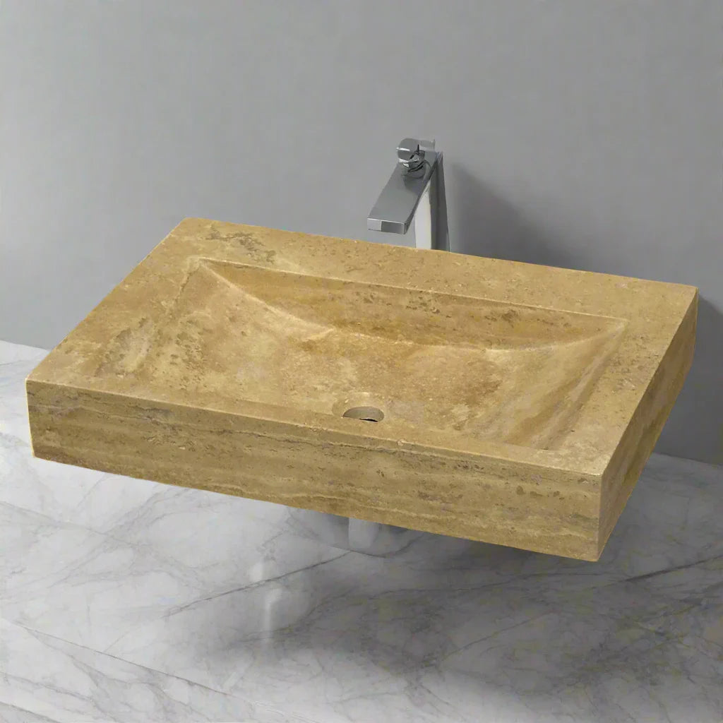 Travertine Natural Stone Sink Carrara Marble Powder Room Sink