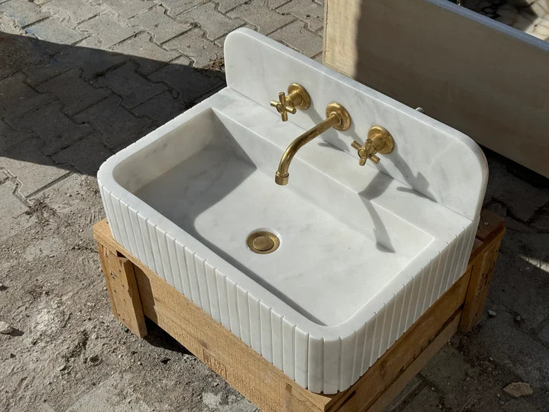 Barber Carrara Ribbed Marble Sink