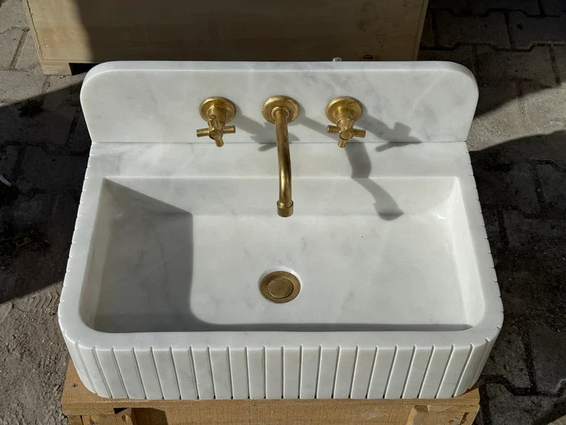 Barber Carrara Ribbed Marble Sink