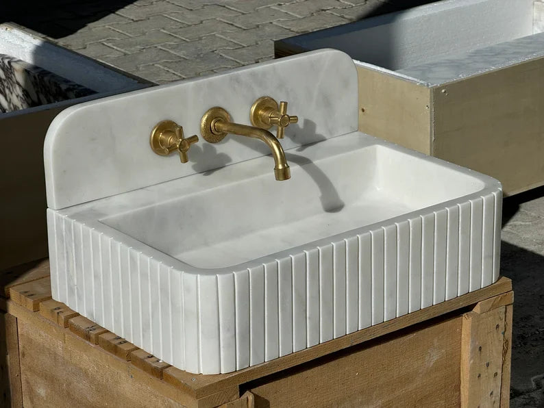 Barber Carrara Ribbed Marble Sink