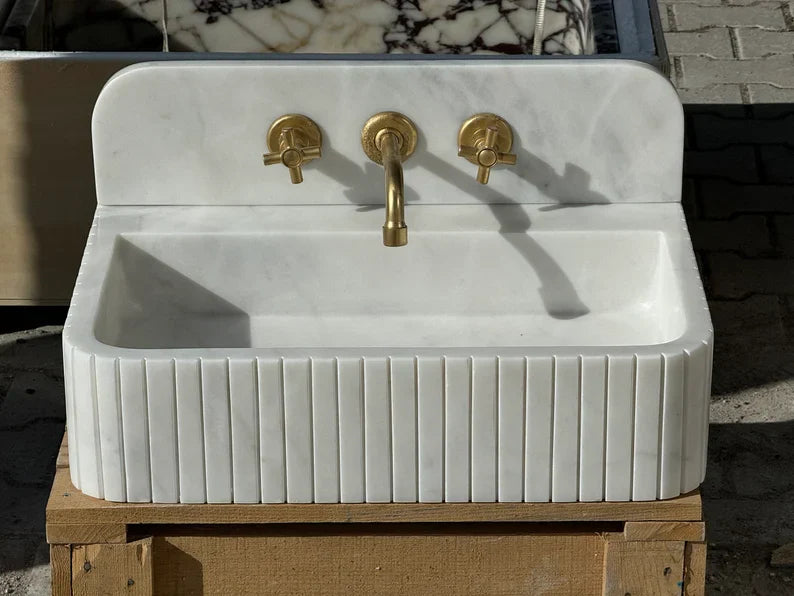 Barber Carrara Ribbed Marble Sink