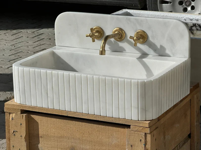 Barber Carrara Ribbed Marble Sink
