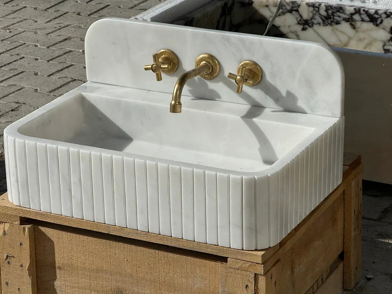 Barber Carrara Ribbed Marble Sink