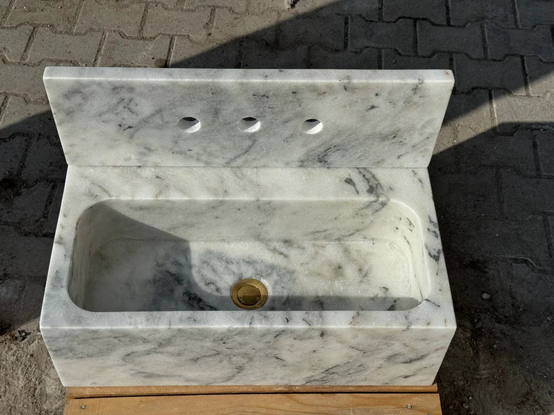 Gauthier Carrara Ribbed Backsplash Marble Sink