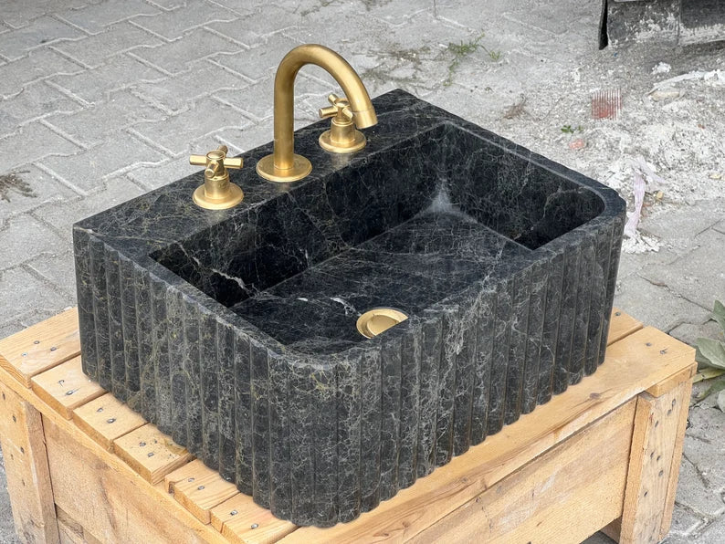 Renzo Black Bayat Marble Ribbed Sink