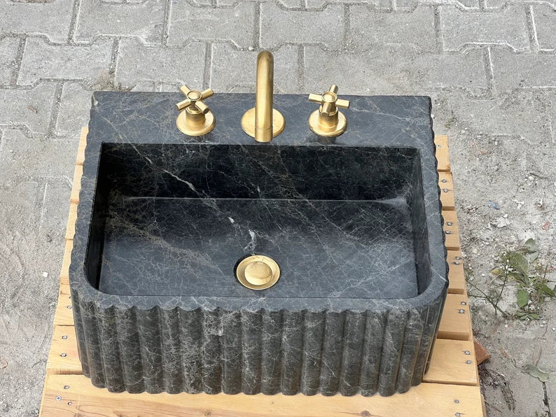 Renzo Black Bayat Marble Ribbed Sink