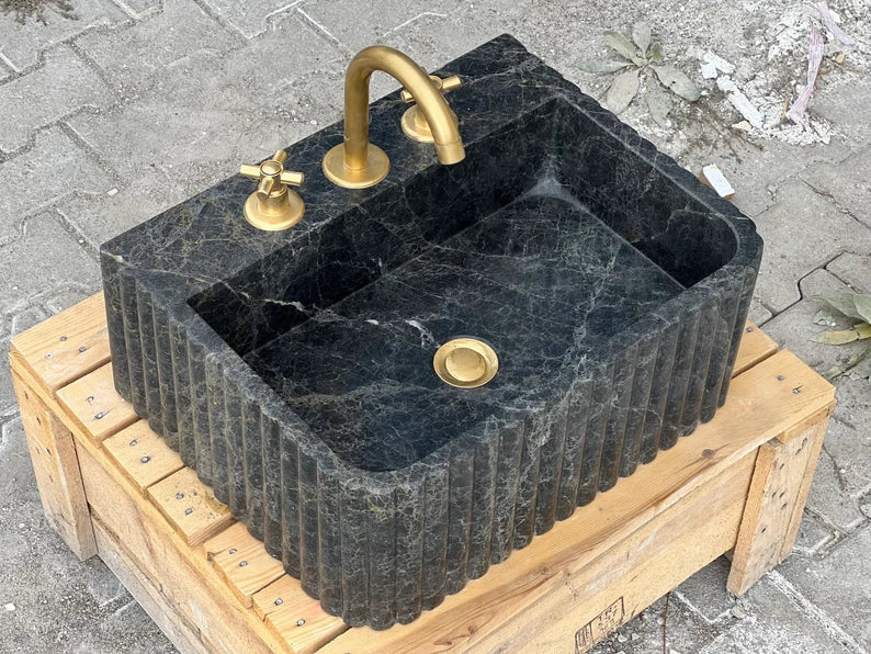 Renzo Black Bayat Marble Ribbed Sink