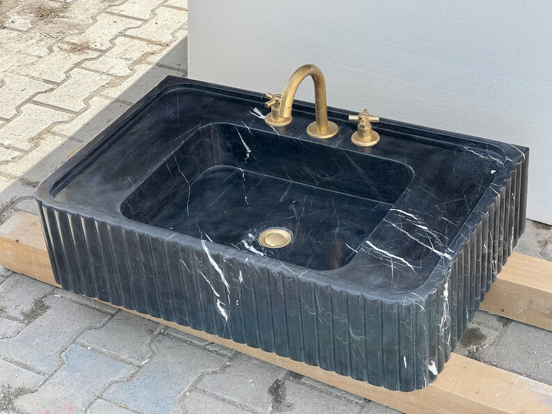 Dino Black marble sink ribbed marble Wash basin