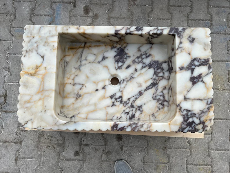 Calacatta Viola marble sink ribbed 3 Sides