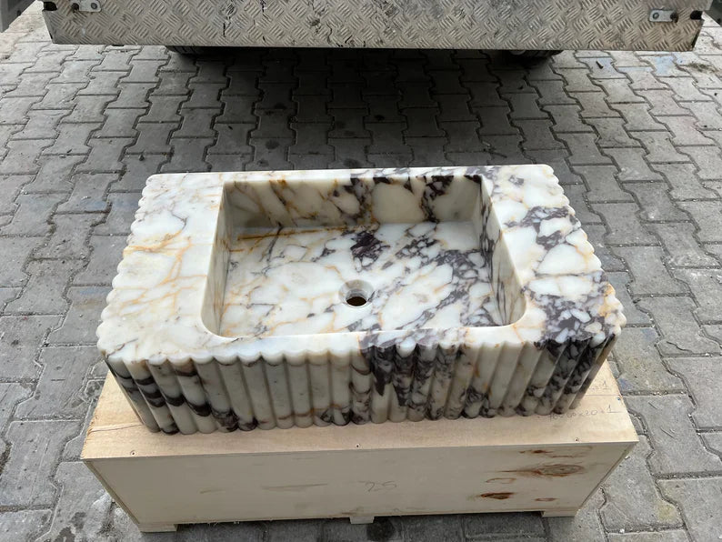 Calacatta Viola marble sink ribbed 3 Sides
