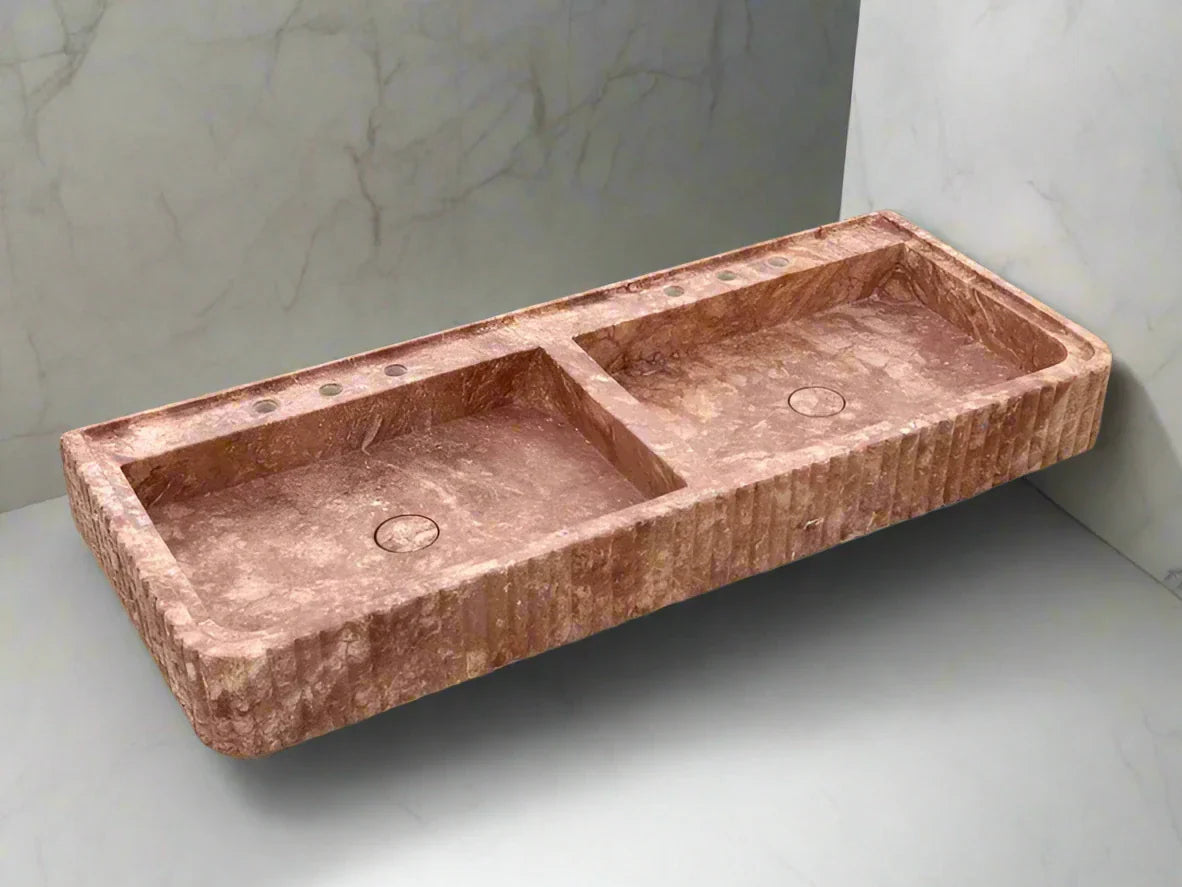 Alessandro Red Travertine Marble Sink, Trendy Bathroom Vanity Basin
