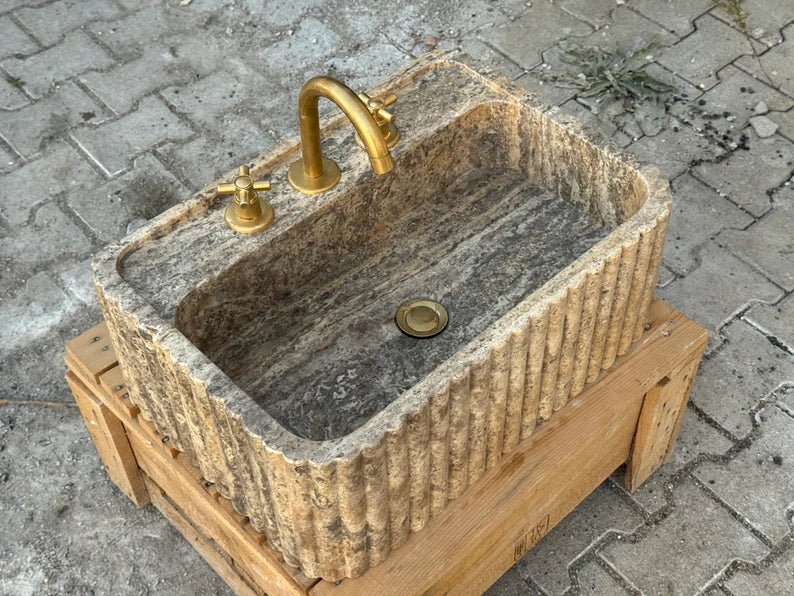 Arnauld Travertine Ribbed Marble Sink