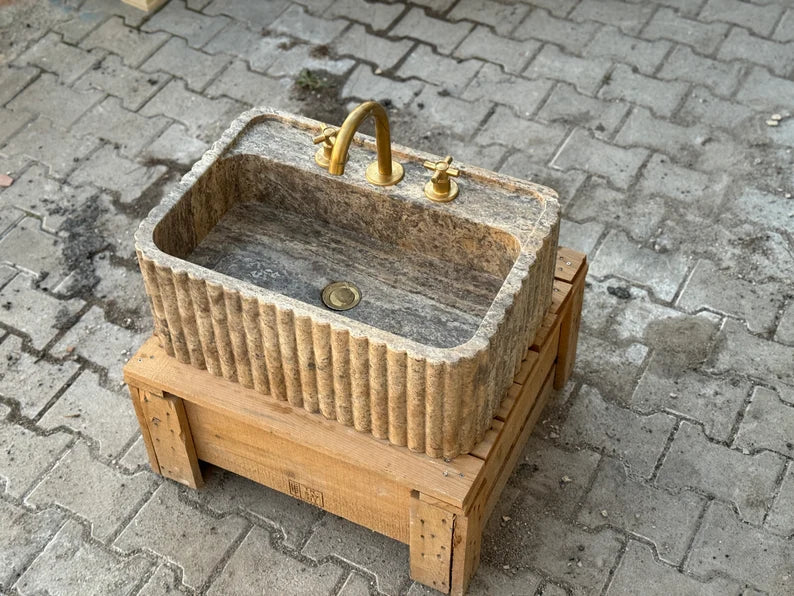 Arnauld Travertine Ribbed Marble Sink