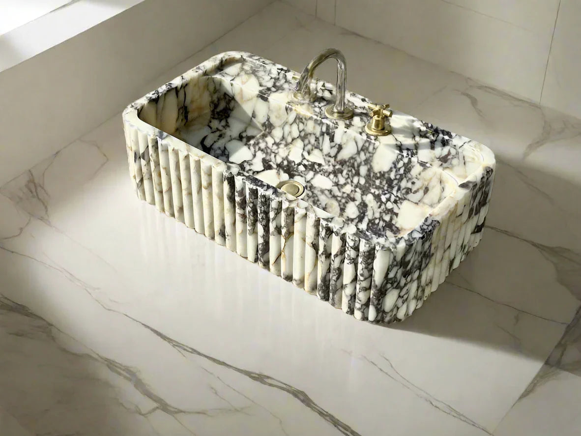 Calacatta Viola marble sink ribbed 3 Sides