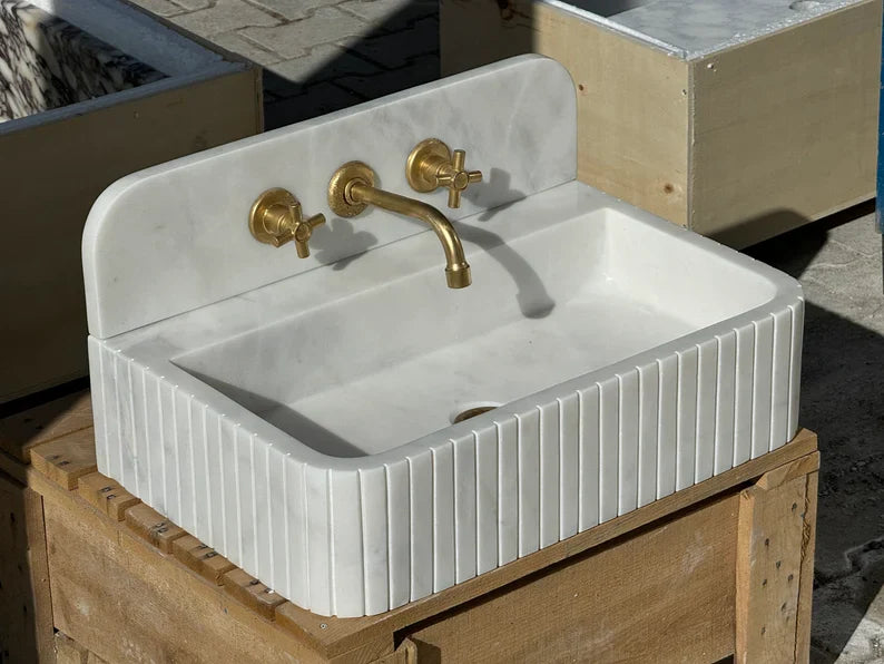 Barber Carrara Ribbed Marble Sink