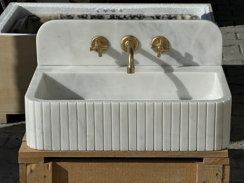 Barber Carrara Ribbed Marble Sink