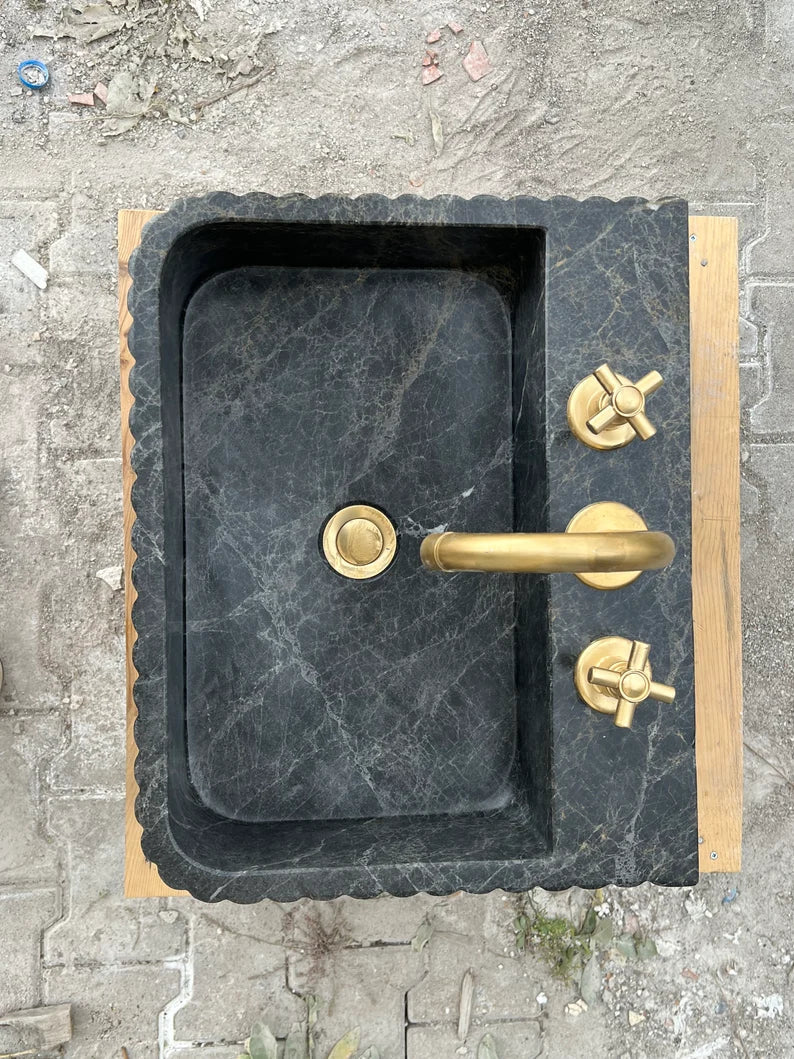 Renzo Black Bayat Marble Ribbed Sink