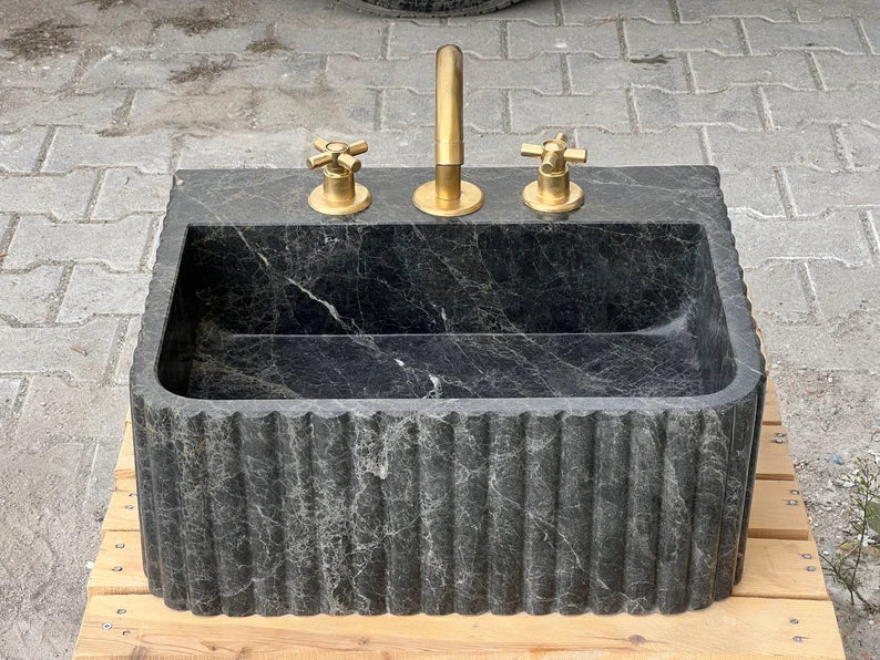 Renzo Black Bayat Marble Ribbed Sink