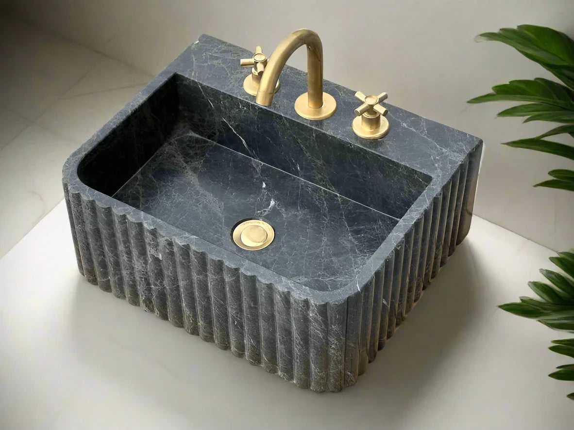 Renzo Black Bayat Marble Ribbed Sink