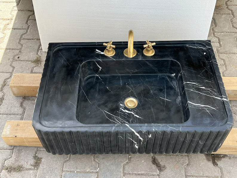 Dino Black marble sink ribbed marble Wash basin