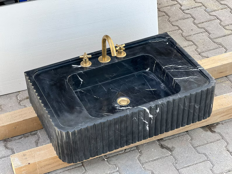 Dino Black marble sink ribbed marble Wash basin