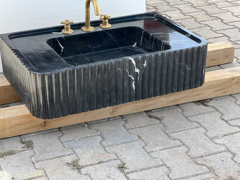 Dino Black marble sink ribbed marble Wash basin