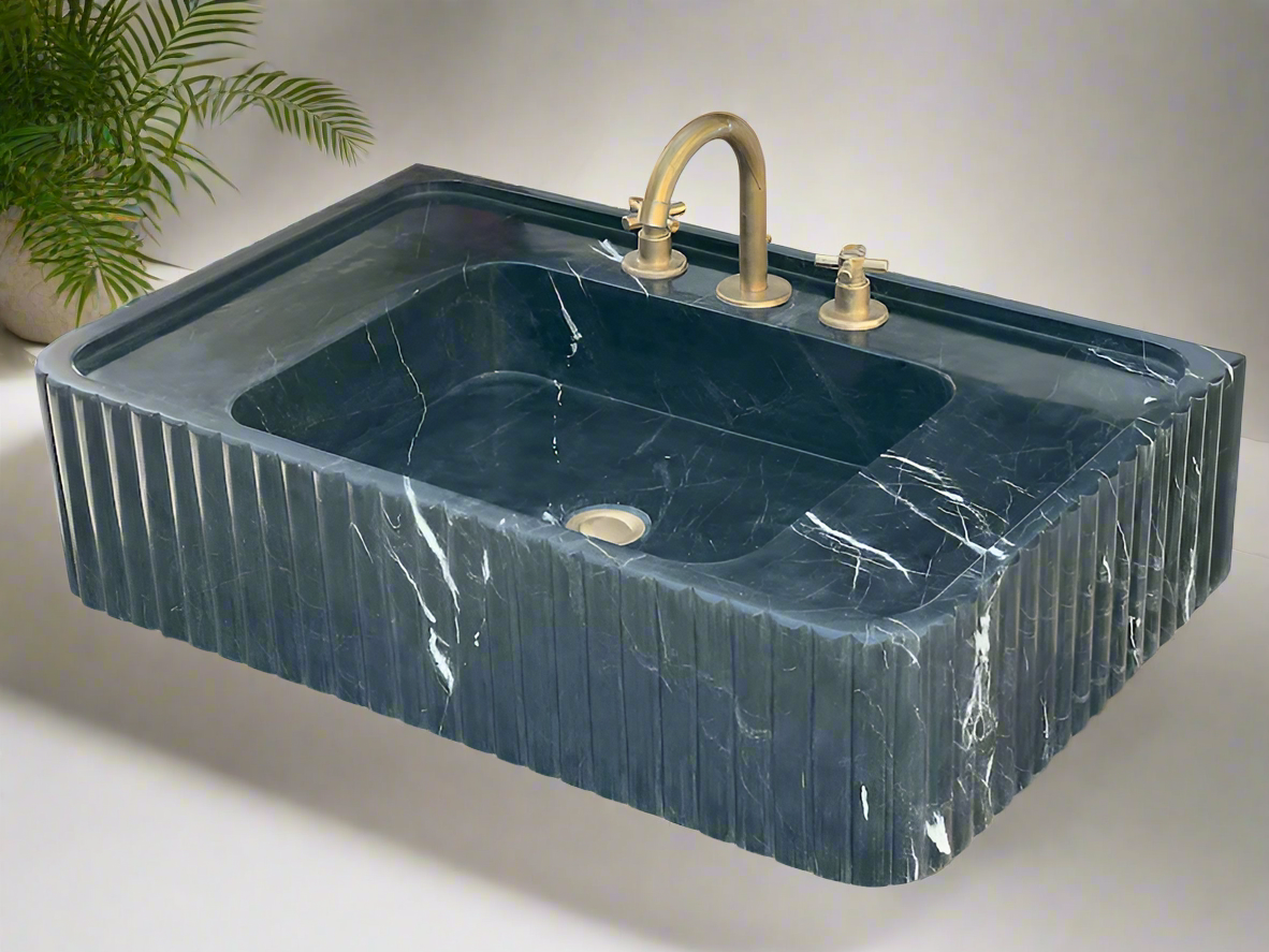 Dino Black marble sink ribbed marble Wash basin