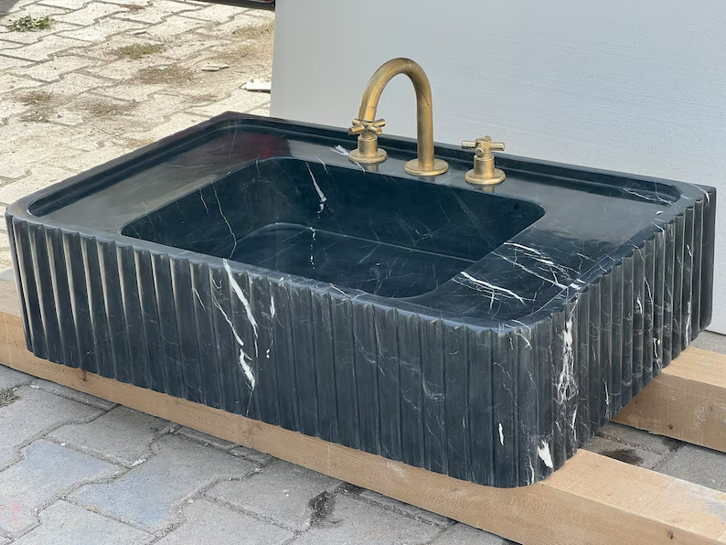 Dino Black marble sink ribbed marble Wash basin