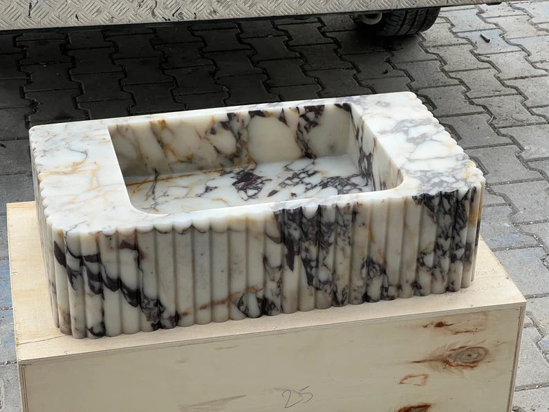 Calacatta Viola marble sink ribbed 3 Sides