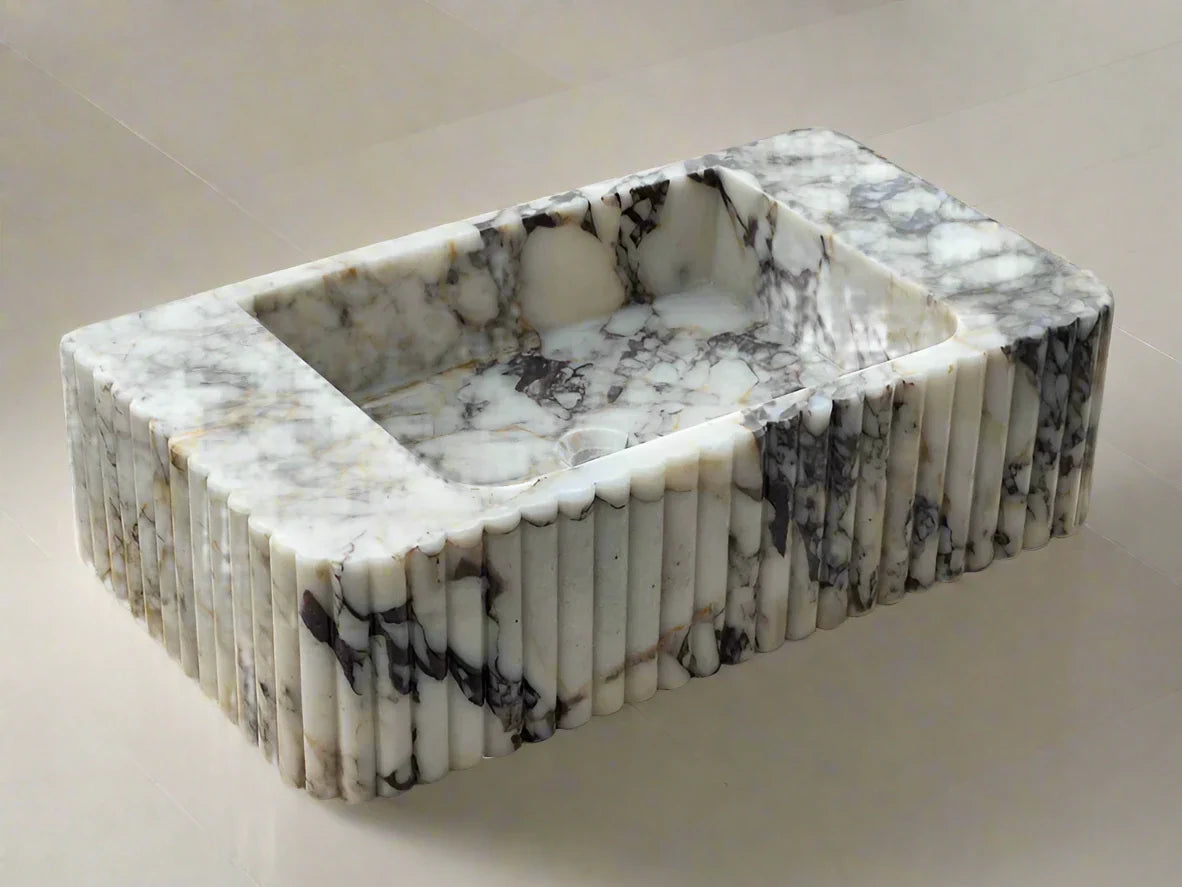 Calacatta Viola marble sink ribbed 3 Sides