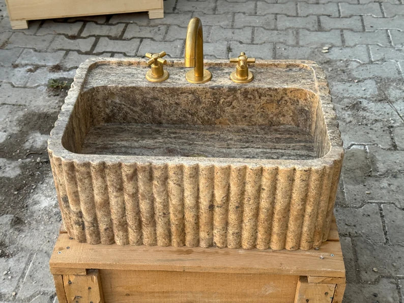 Arnauld Travertine Ribbed Marble Sink