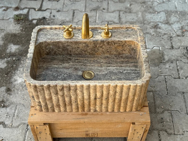 Arnauld Travertine Ribbed Marble Sink
