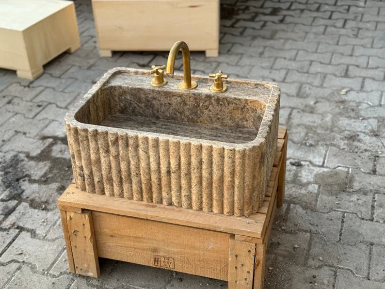 Arnauld Travertine Ribbed Marble Sink