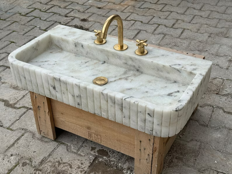 Fidèle Marble Sink, Ribbed 3 Sides Wash Basin
