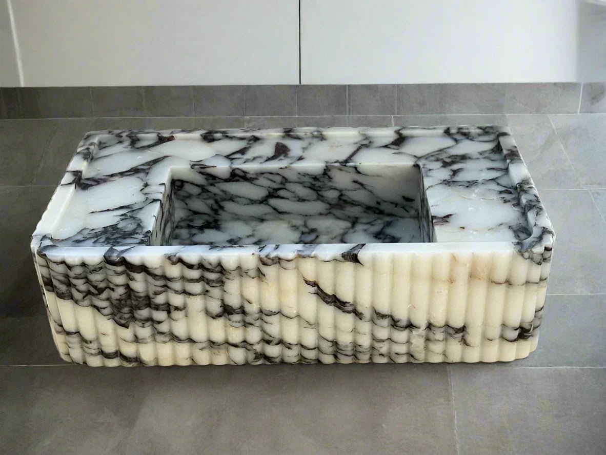 Dario Calacatta Viola marble sink ribbed Wash basin
