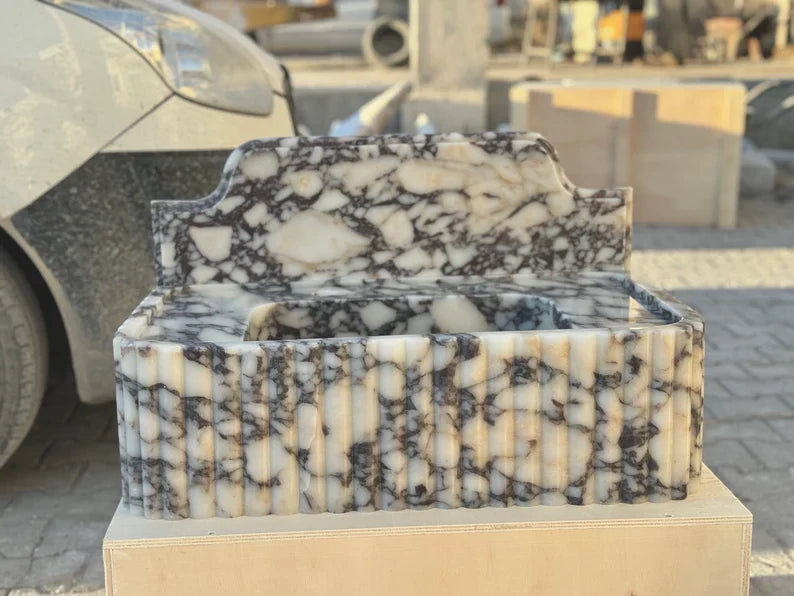 Ernesto Calacatta viola backsplash marble sink ribbed wash basin