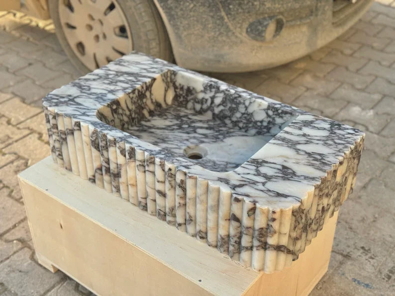 Alessio marble sink ribbed Wash basin