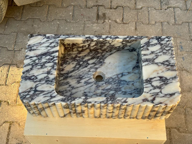 Alessio marble sink ribbed Wash basin