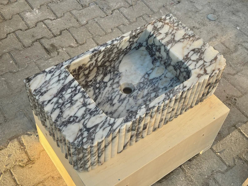 Alessio marble sink ribbed Wash basin