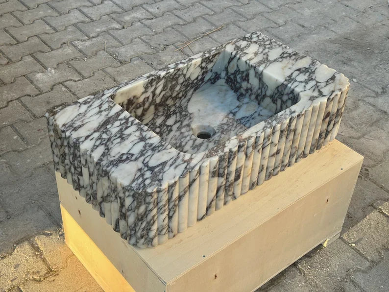 Alessio marble sink ribbed Wash basin